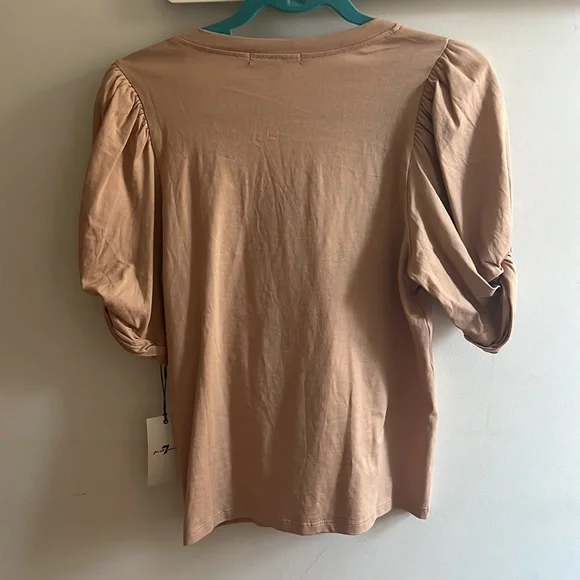 OVER 60% OFF❗️NWT 7 For All Mankind V-Neck Puff Sleeve Shirt Brown Small - Picture 2 of 5